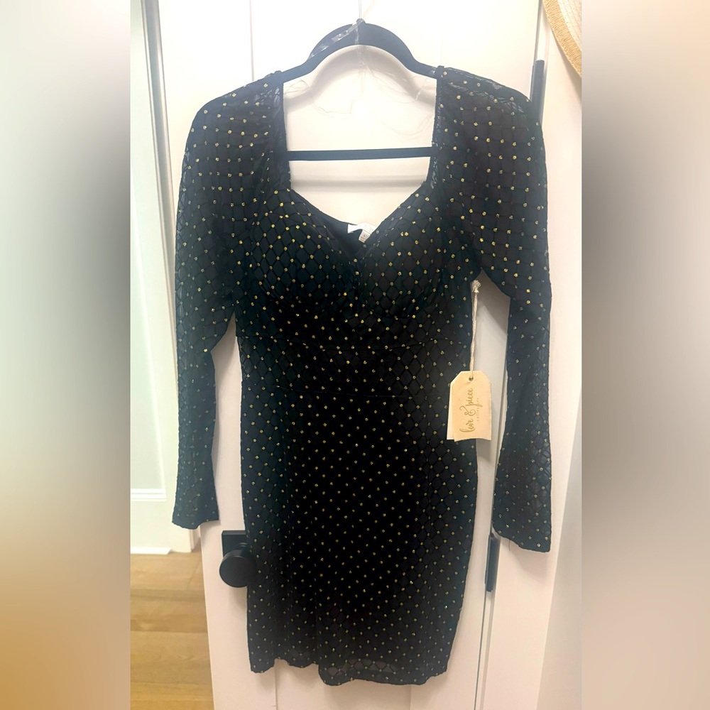 Love + Peace Black & Gold Long Sleeve Mini Dress